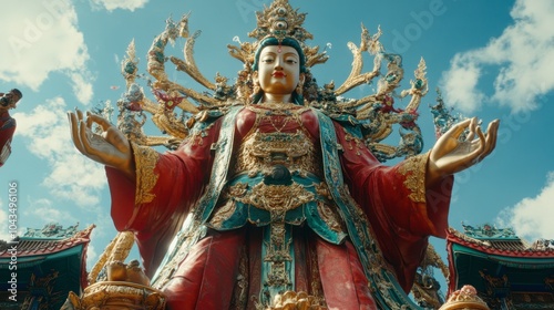 Grand Goddess Statue Against Blue Sky