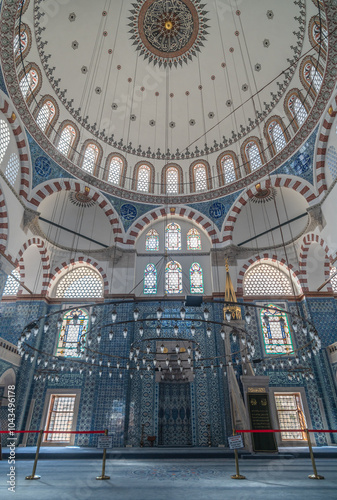 Interior view of the Rustem Pasa Mosque in Istanbul, Turkey..