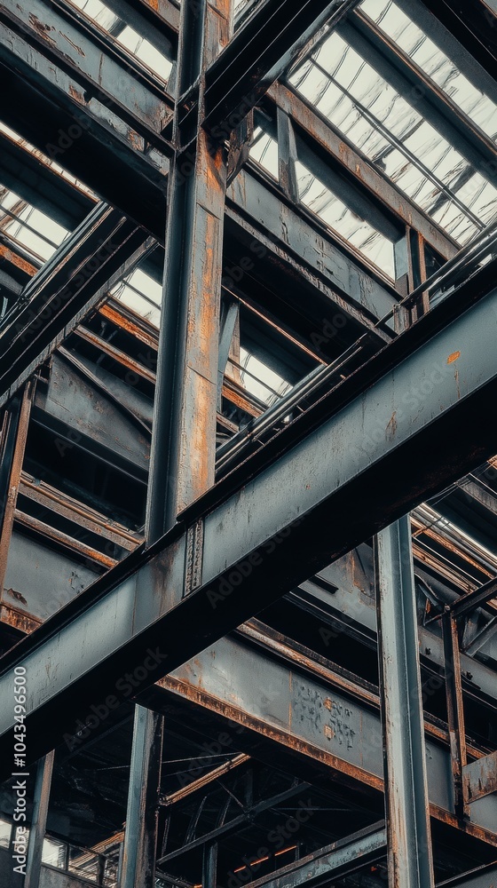 Rusty metal beams supporting roof of industrial building Rusty metal beams supporting roof of industrial building
