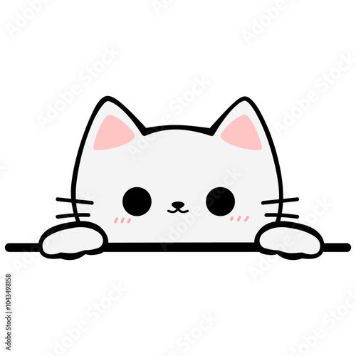 Handdrawn Cute Cartoon Happy White Cat Peeking Illustration