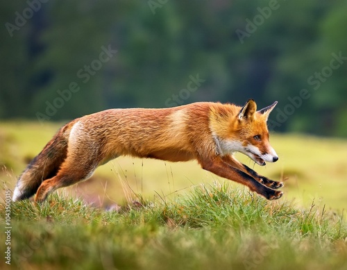 Beautiful Male Red Fox Standing in A Natural Background During Sunset in A National Park