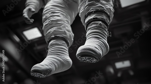 Floating socks in a zero-gravity environment, astronauts trying to catch them photo