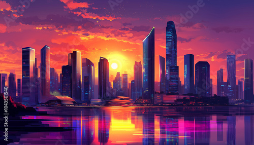 city skyline at sunset