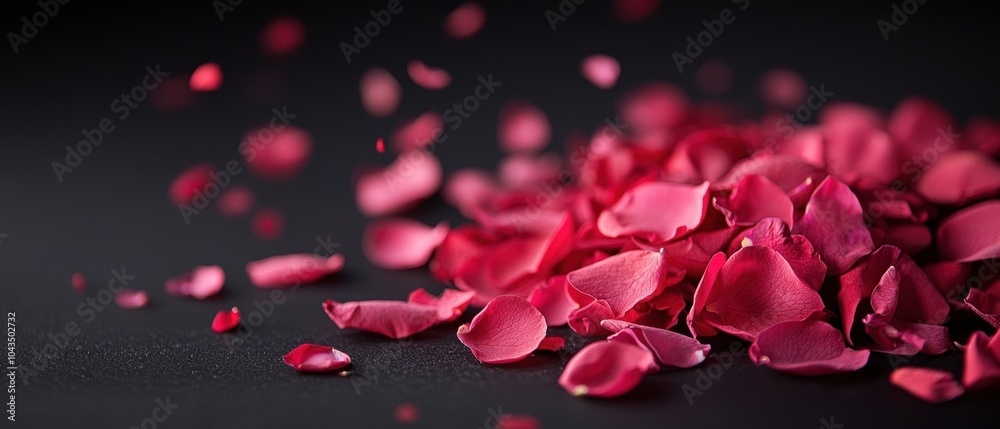 Scattered red rose petals on a dark background, adding a romantic touch to any design. Scattered red rose petals on a dark background, adding a romantic touch to any design.