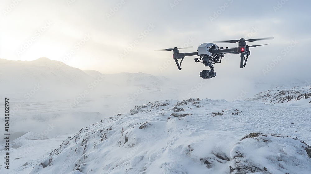 Drone Flying over Snowy Mountains Drone Flying over Snowy Mountains