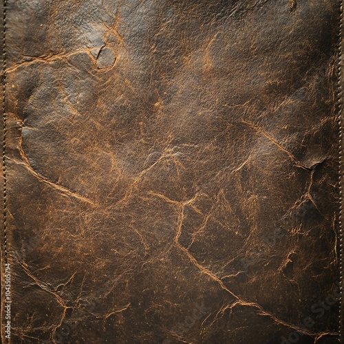 Close-up of textured brown leather with natural patterns, ideal for design use.