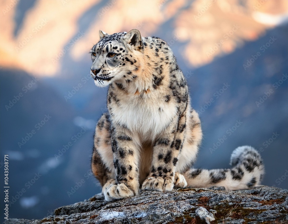 Snow leopard on the rock. Latin name - Uncia uncia Snow leopard on the rock. Latin name - Uncia uncia