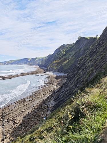 Playa De Sakoneta, The Sakoneta beach in Flysch Geopark, Basque country, Spain photo