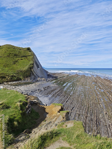 Playa De Sakoneta, The Sakoneta beach in Flysch Geopark, Basque country, Spain photo