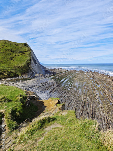 Playa De Sakoneta, The Sakoneta beach in Flysch Geopark, Basque country, Spain photo