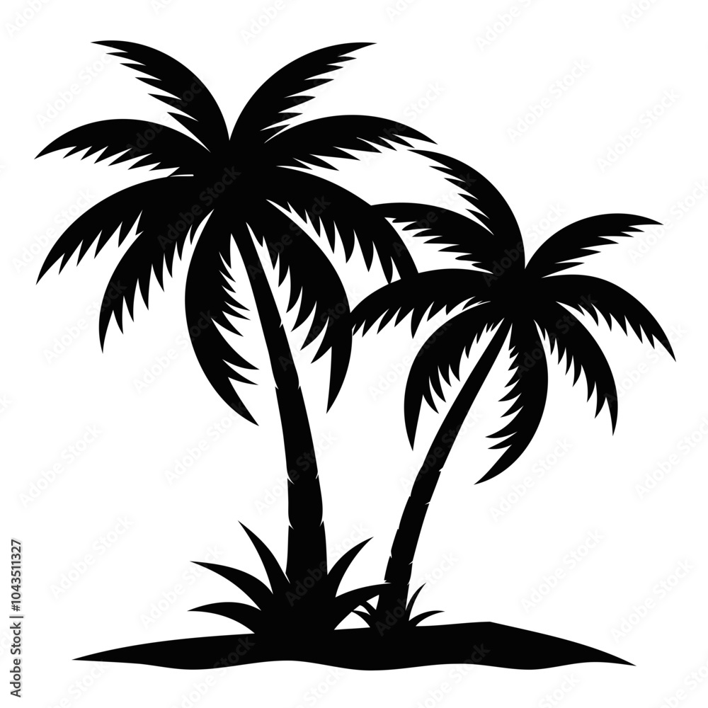 Highly Detailed Two palm tree black silhouette Vector illustration isolated on a transparent background Highly Detailed Two palm tree black silhouette Vector illustration isolated on a transparent background
