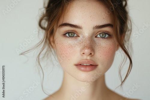 Beautiful girl posing with freckles showing on face