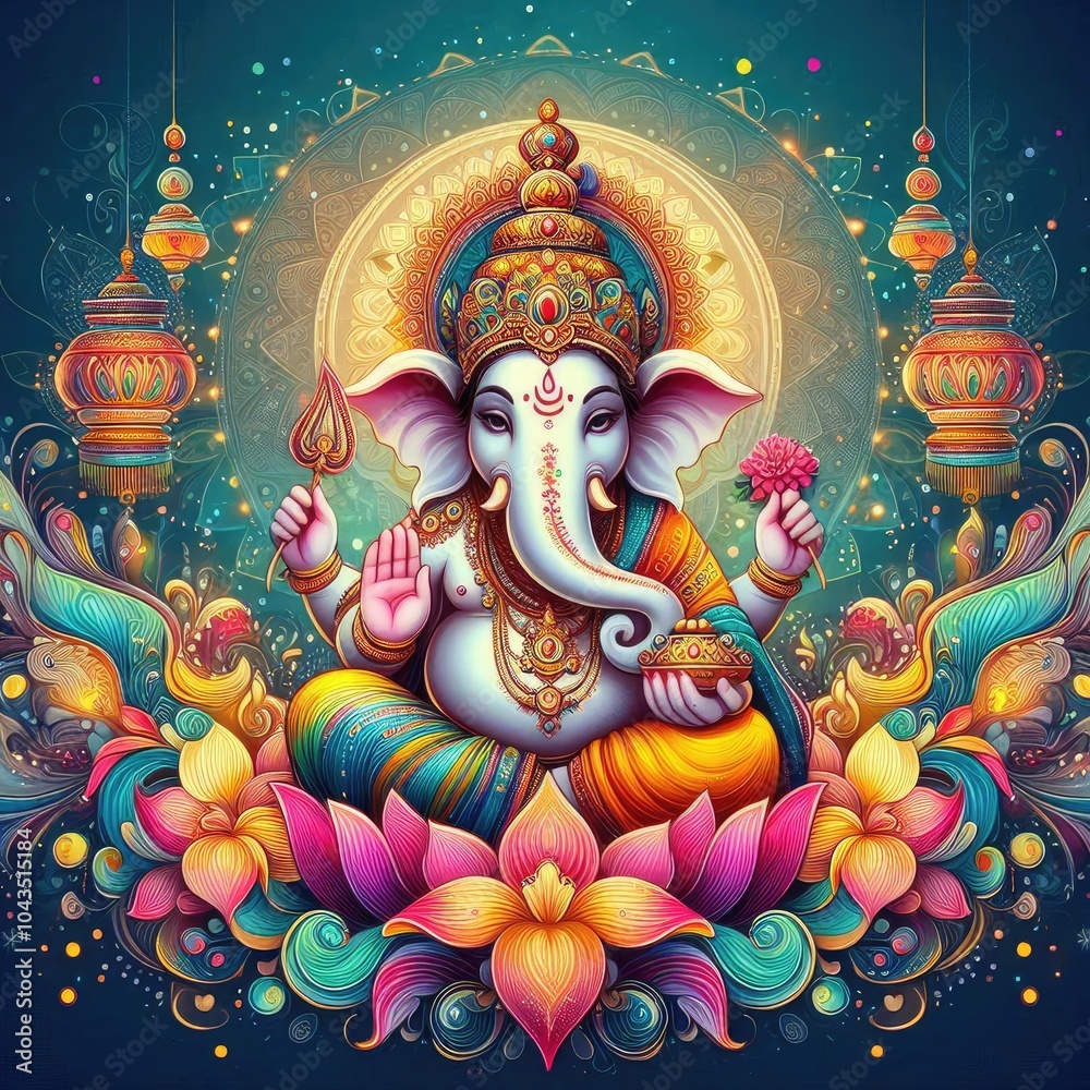 Fototapeta premium Ganesh Chaturthi Festival.., background, banner, card, poster, template. illustration, ai
