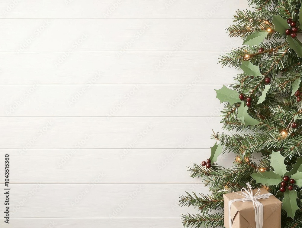 Recycled paper garlands on a minimalist Christmas tree, eco-conscious holiday decoration, white studio background Recycled paper garlands on a minimalist Christmas tree, eco-conscious holiday decoration, white studio background