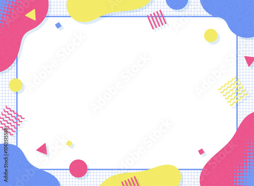 カラフルでポップな幾何学模様のフレーム背景