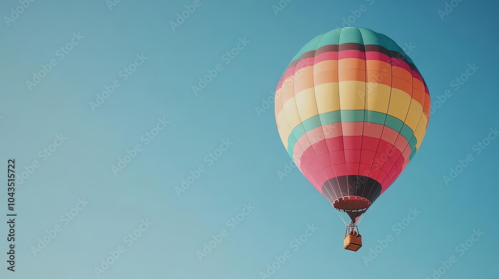 Fototapeta premium A colorful hot air balloon on a clear sky blue background