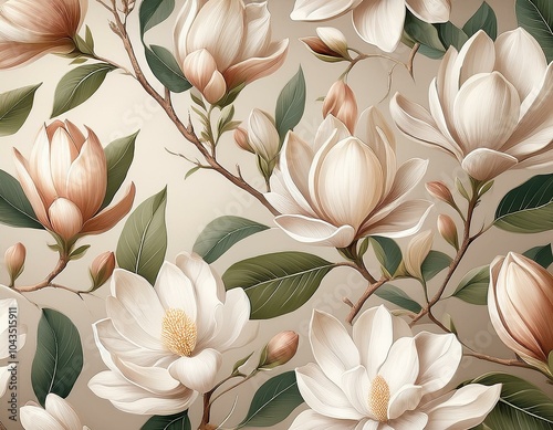 Peony flower, mint color leaf, wallpaper, background, mural art, interior decor