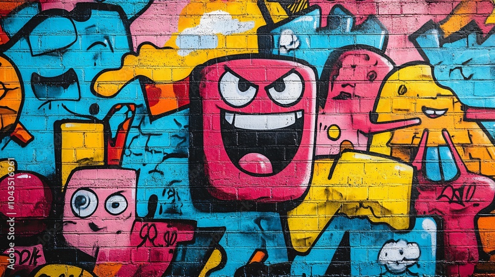 Obraz premium Graffiti of colorful cartoon character on wall