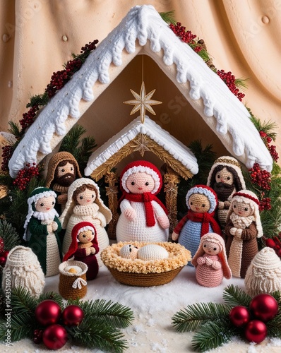 Beautifully crafted Christmas amigurumi scene.