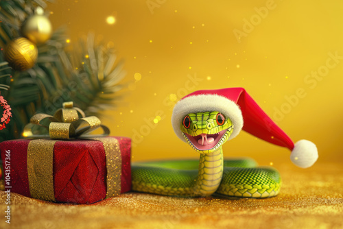 A beautiful snake with festive decor is a symbol of the new year 2025
