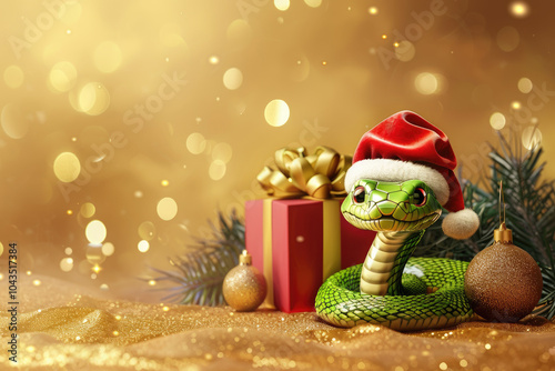 A beautiful snake with festive decor is a symbol of the new year 2025