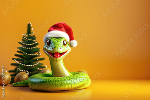 A beautiful snake with festive decor is a symbol of the new year 2025