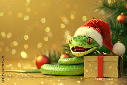 A beautiful snake with festive decor is a symbol of the new year 2025