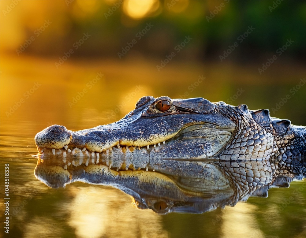 Obraz premium Portrait of Yacare Caiman in blue water of Cano Negro, Costa Rica.