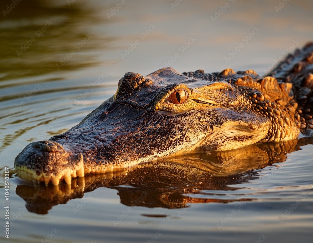 Fototapeta premium Portrait of Yacare Caiman in blue water of Cano Negro, Costa Rica.