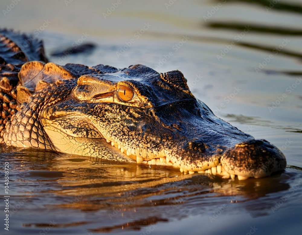 Obraz premium Portrait of Yacare Caiman in blue water of Cano Negro, Costa Rica.