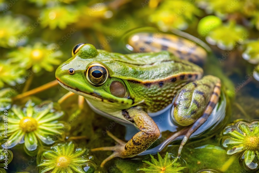 Aerial view of green frog lithobates clamitans in the pond Aerial view of green frog lithobates clamitans in the pond