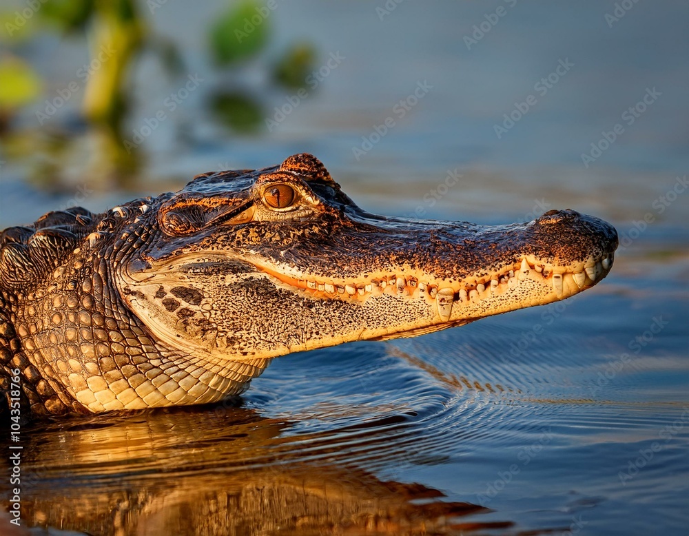 Obraz premium Portrait of Yacare Caiman in blue water of Cano Negro, Costa Rica.