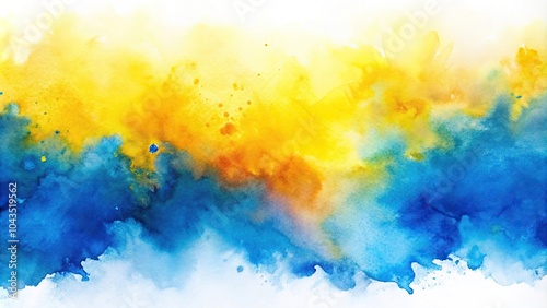 abstract watercolor background in yellow and blue tones, panoramic view