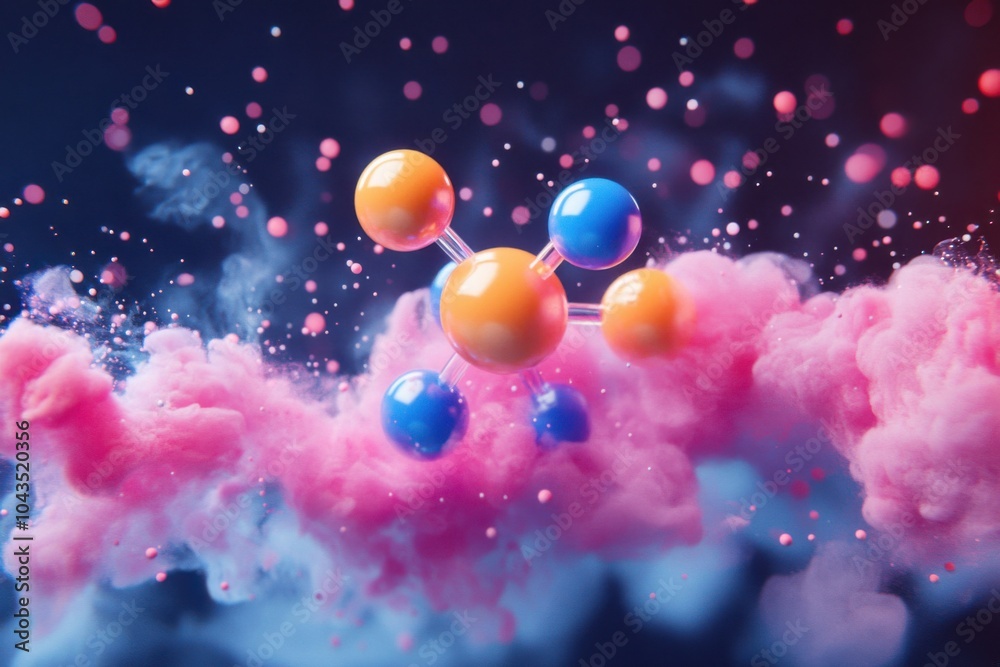 Fototapeta premium A Vibrant Representation of Molecular Structure Amidst Colorful Cloud Effects