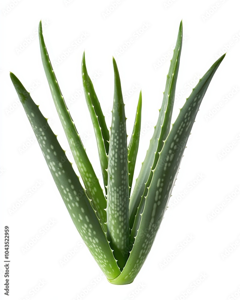 Obraz premium Aloe Vera Plant Isolated on White Background with Clipping Path. Botanical Concept of Green Aloe Leaf in Nature