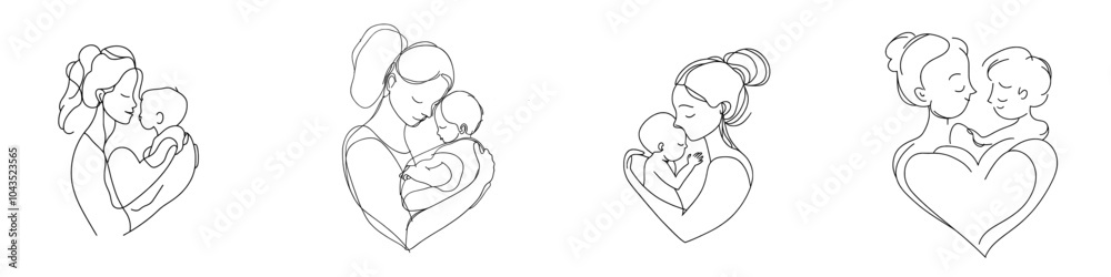 The pregnant woman is drawn in one line on a white isolated background. The pregnant woman is drawn in one line on a white isolated background.