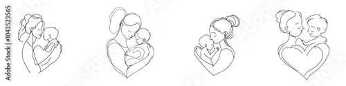 The pregnant woman is drawn in one line on a white isolated background.