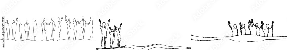 Fototapeta premium Continually drawing diverse groups of standing people