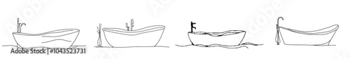 An illustration of a clawfoot bathtub in continuous line art style, isolated on a white background.