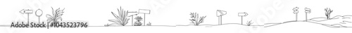 One-line illustration of road direction signs isolated on a white background. Perfect for banners, websites, templates, postcards, and web design elements.