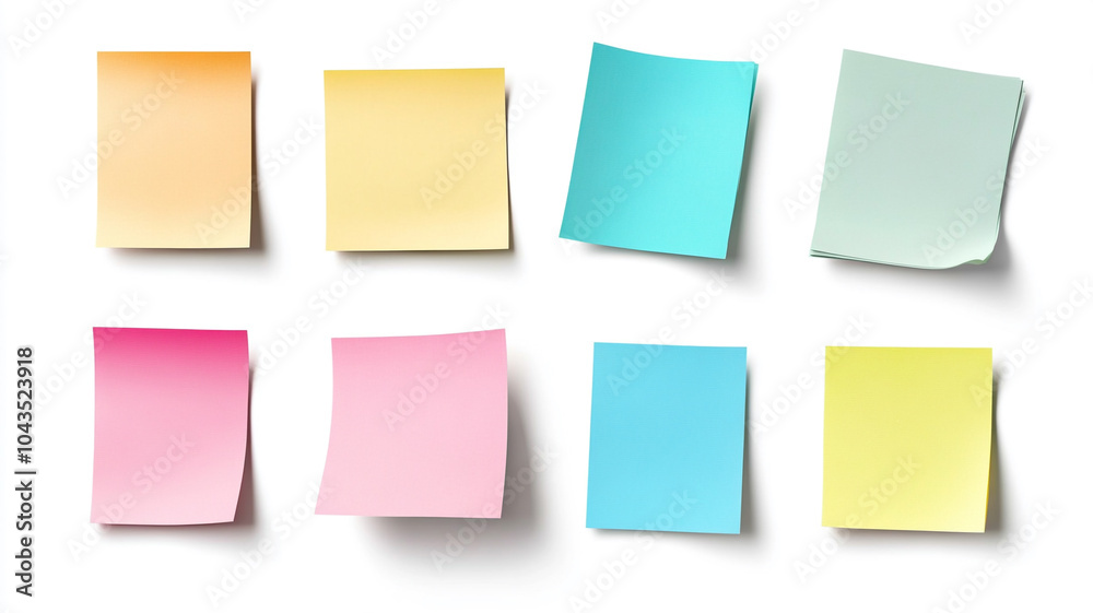 set of various paper notes on white background. set of various paper notes on white background.