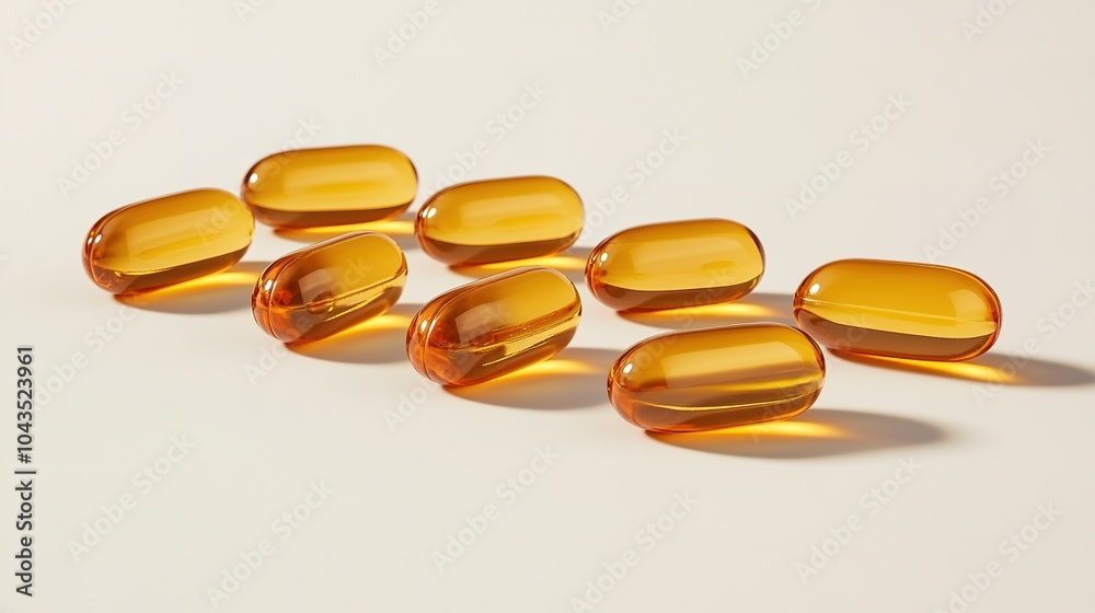 Fish oil omega 3 gel capsules on white background.
Fish oil omega 3 gel capsules on white background.