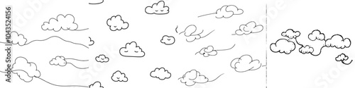 This seamless pattern features doodle clouds on a white background, perfect for kids.