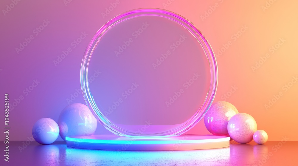 3D Neon Color Podium with Glass Backdrop 3D Neon Color Podium with Glass Backdrop