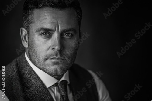 Captivating Black and White Portrait of a Man in a Stylish Suit