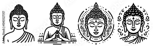 black and white set buddha vector religion buddhism prayer meditation spiritual