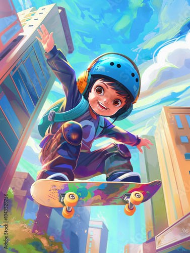 Skateboarding boy