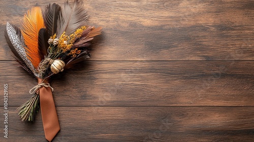 Whimsical Thanksgiving tie with colorful turkey feathers and pilgrim hats, fun and bold photo