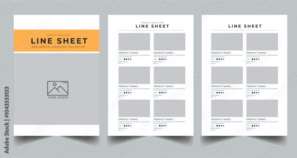 Line Sheet, Product Catalog Design Layout Template With 3 page design concept
Line Sheet, Product Catalog Design Layout Template With 3 page design concept