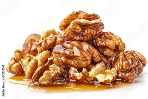 A pile of walnuts with a sticky substance on top